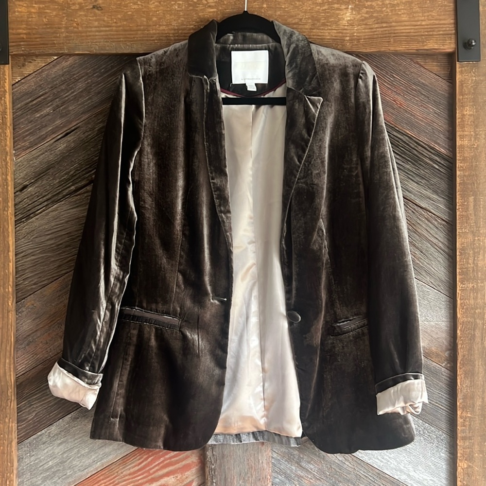Ett:Twa By Anthropologie - Gunmetal Gray Velvet Single Button Blazer